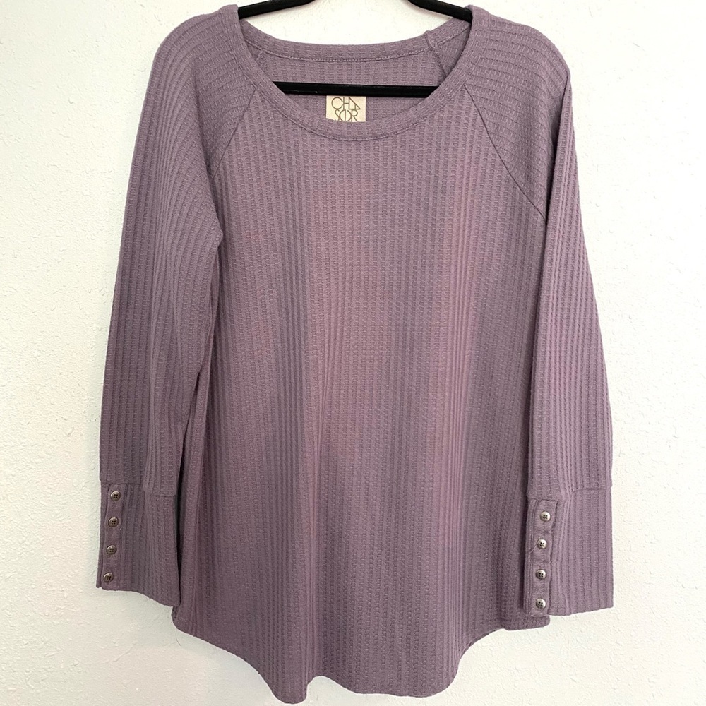 Chaser Womens XXL Purple Waffle Knit Thermal Long Sleeve Tunic Button Sleeve